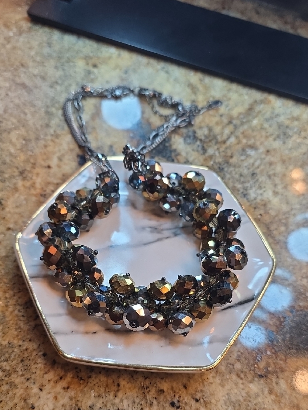Cake Metallic Brown Faceted Cluster Necklace